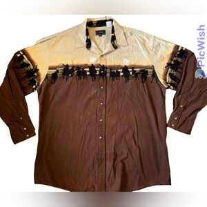 VINTAGE Roper Shirt Men L Brown White Pearl Snap Roping Cowboy Western shirt